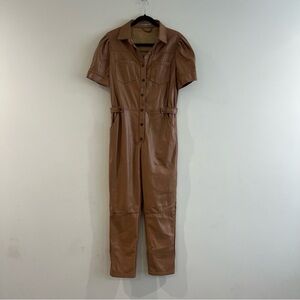 Tart Vegan Leather Tan Shirt Sleeve Straight Leg Jumpsuit Women’s Size Small